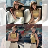 宋正恩 Короткая желтая летняя модная майка топ, футболка без рукавов