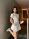Song Zheng'En College Style White Puff Sleeve Shirt Dress for Women, Summer Elegant Waist-Cinching Sweet Short Dress for Petite Figures