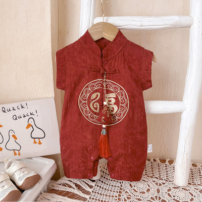 All-Cotton Baby Clothes, Summer Thin Style, Baby Boy Romper, Full Moon Banquet, 100-Day Birthday Outfit, New Chinese Style, Dragon Boat Festival — 3