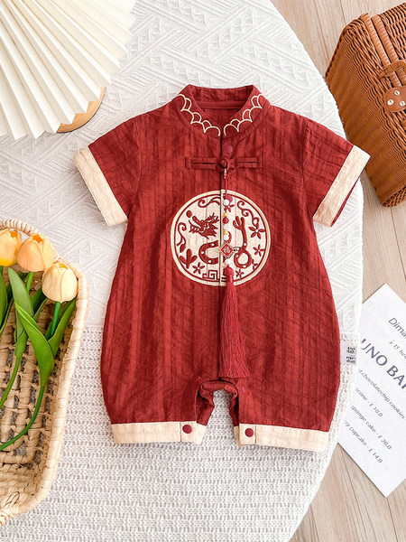 All-Cotton Baby Clothes, Summer Thin Style, Baby Boy Romper, Full Moon Banquet, 100-Day Birthday Outfit, New Chinese Style, Dragon Boat Festival