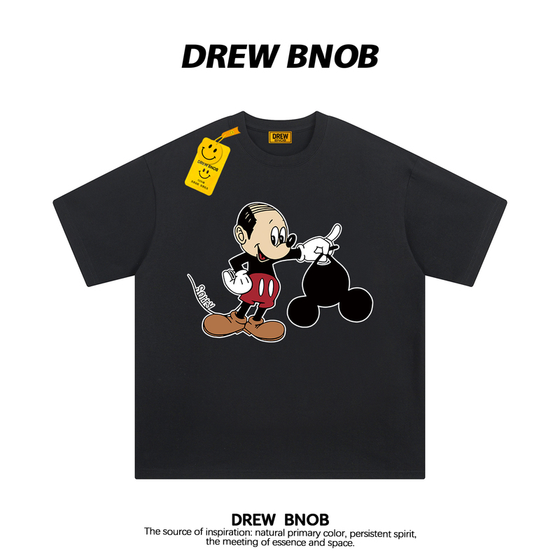 Drewbnob American Trendy Brand Bald Mickey Fun Print Short-Sleeved T-Shirt for Men and Women, Street Style Loose Pure Cotton Top Drewbnob American Trendy Brand Bald Mickey Fun Print Short-Sleeved T-Shirt for Men and Women, Street Style Loose Pure Cotton Top