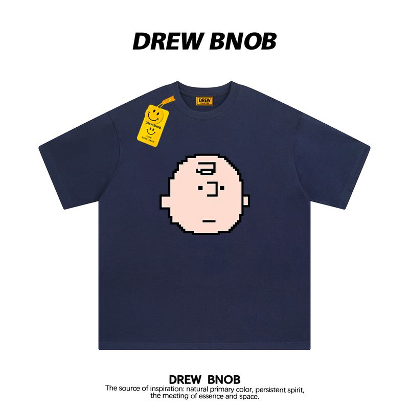 Drewbnob American Trendy Brand Charlie Brown Cartoon Print Short-Sleeved T-Shirt for Men and Women Loose Cotton Top ins