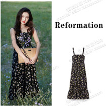 Buy on behalf of Zhang Huiwen the same style daisy broken flower suspender dress elegant black mid-length dress