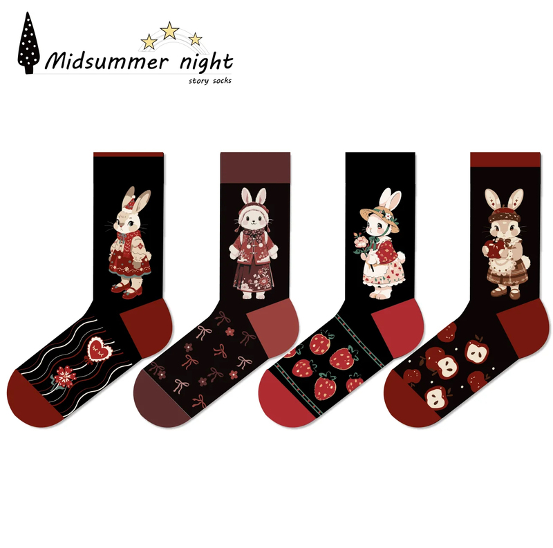 【Four】Midsummer Night's Tale Cat Forest Fairy Tale Style Artistic Little Panda Rabbit 91% Cotton Thick Socks 10 Get 1 Free 【Four】Midsummer Night's Tale Cat Forest Fairy Tale Style Artistic Little Panda Rabbit 91% Cotton Thick Socks 10 Get 1 Free