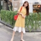 2019 phiên bản Hàn Quốc mới của mùa hè ren-up khâu giả hai mảnh lỏng lẻo dài sinh viên eo áo thun nữ - Sản phẩm HOT đầm jean