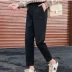 Quần len nữ chín quần chân mùa thu và mùa đông mới ống quần ống khói rộng kích thước lớn quần len hậu cung dày