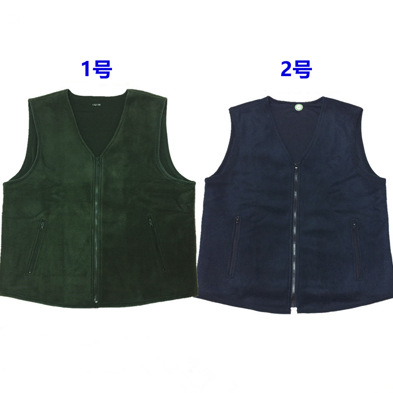 Outdoor warm men's fleece vest anti-static fleece dad vest vest autumn and winter cold-proof polyester fiber navy blue vest