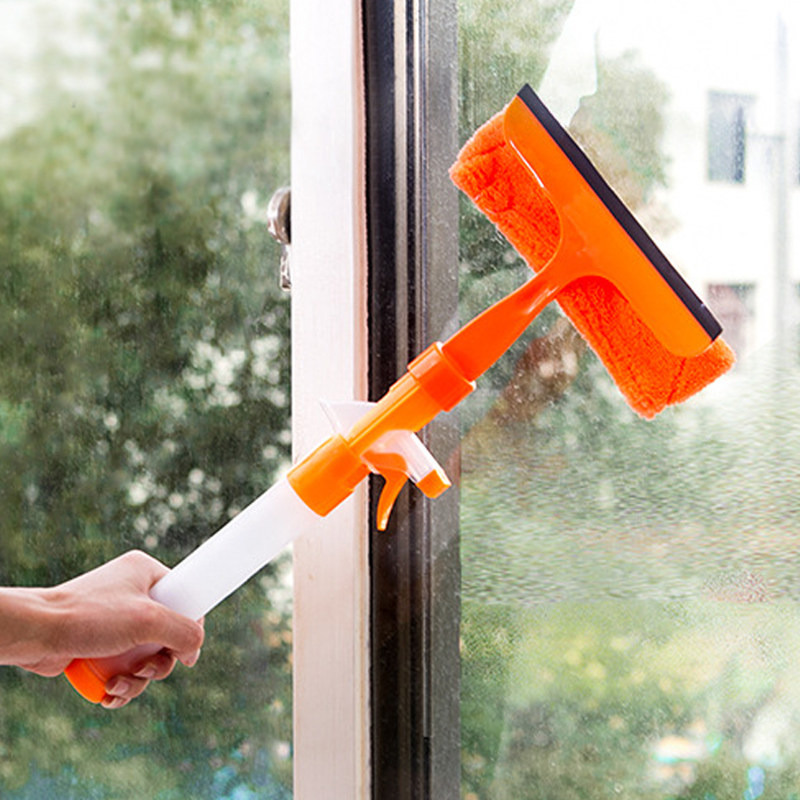 Three-in-one glass cleaner with long handle double-sided, window-wiping tool tool water-watering jug rag-wiping scuttles the glass deity