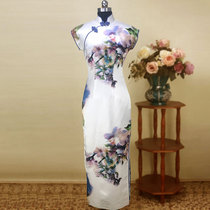  Yifu spring and summer long elegant high-end silk white bottom purple large citi robe with rotator cuffs custom-made