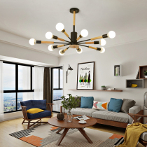 Nordic style log living room chandelier Creative master bedroom lighting Simple modern dining room study Minimalist Wrought iron lamp