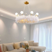Net red feather light Master bedroom chandelier Warm romantic living room Crystal ins Girls and children creative modern Nordic