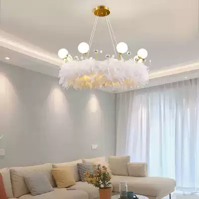 Net red feather light Master bedroom chandelier Warm romantic living room Crystal ins girls and children creative modern Nordic