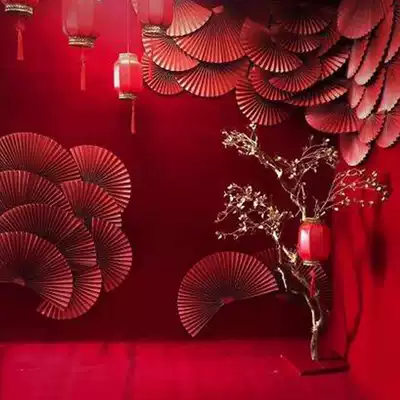 Creative paper carving origami paper fan wedding props stage background wall layout wedding scene accessories