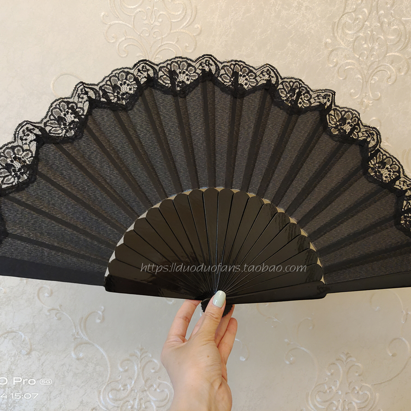 New brand All Black Big 30 cm lace fan Franck Frammenco dance fan