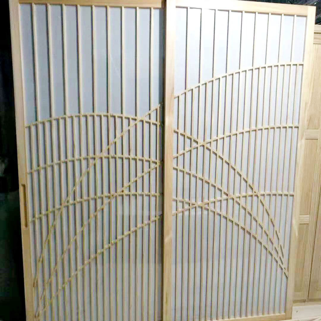 Japanese cypress hinoki Japanese-style screen door and room paper partition push-pull folding solid wood porch lattice customization