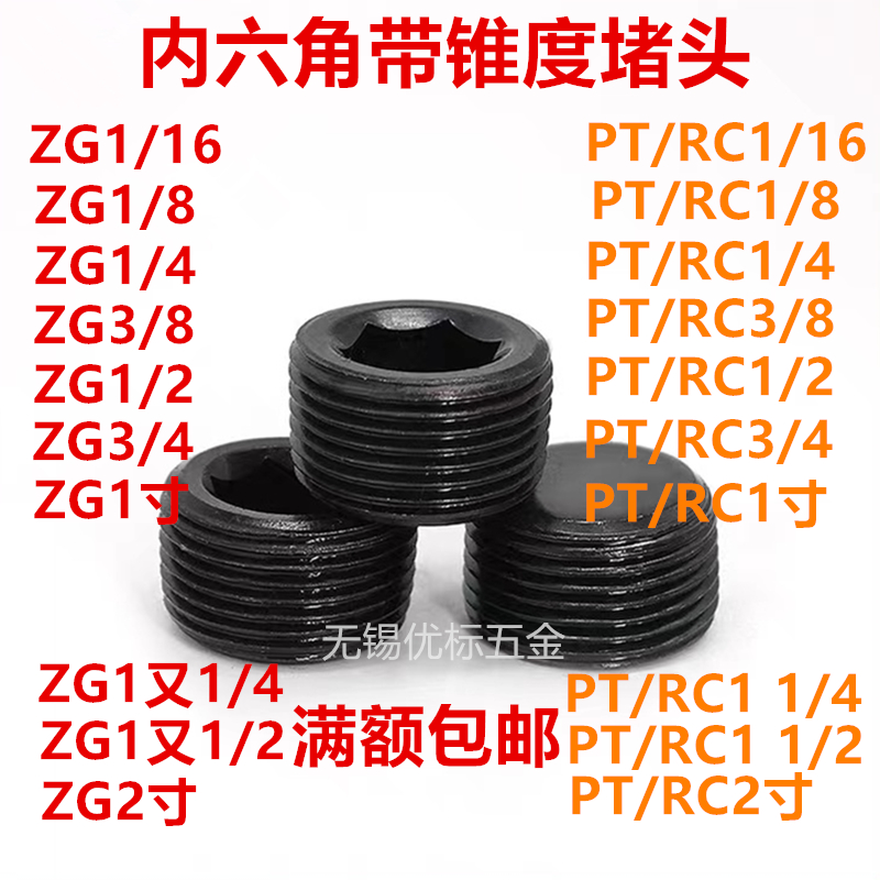 With taper inner hexagonal choke plug ZG PT RC1 16 1 8 3 8 1 4 4446 Silk blocked laryngeal plug stuffy