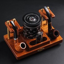 Monsoon pipe stand 2-position solid wood multi-function with metal tobacco jar tobacco moisturizing jar with hygrometer accessories