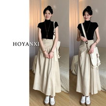 HOYANXI Large Irregular Pleated High Waist Skirt Women's Summer French Waist Slimming Mid length A-line Skirt