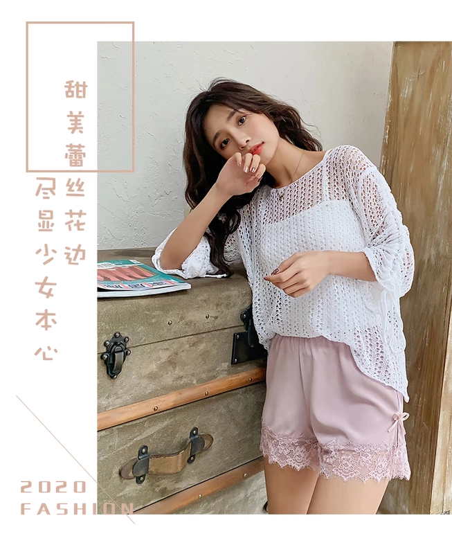 Phiên bản Hàn Quốc của ren ren nơ lỏng lẻo chống chói quần an toàn nữ mùa hè mỏng bên ngoài mặc bên trong cơ sở - Quần tây thường