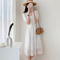 Full Honey Custom White Lace Breaking Floral Style V Collar Temperament Even Dress Woman slim collection waist 2022 Summer new