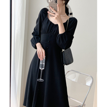 Full nectar custom black square collar Hepburn style temperament one-piece dress Skirt Woman Cashew Slim Fall New Little Black Dress