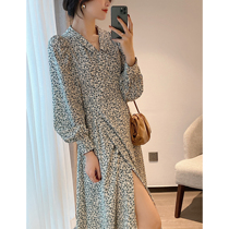 One-piece French retro noble and elegant temperament dress female waist slimming floral skirt 2021 new autumn