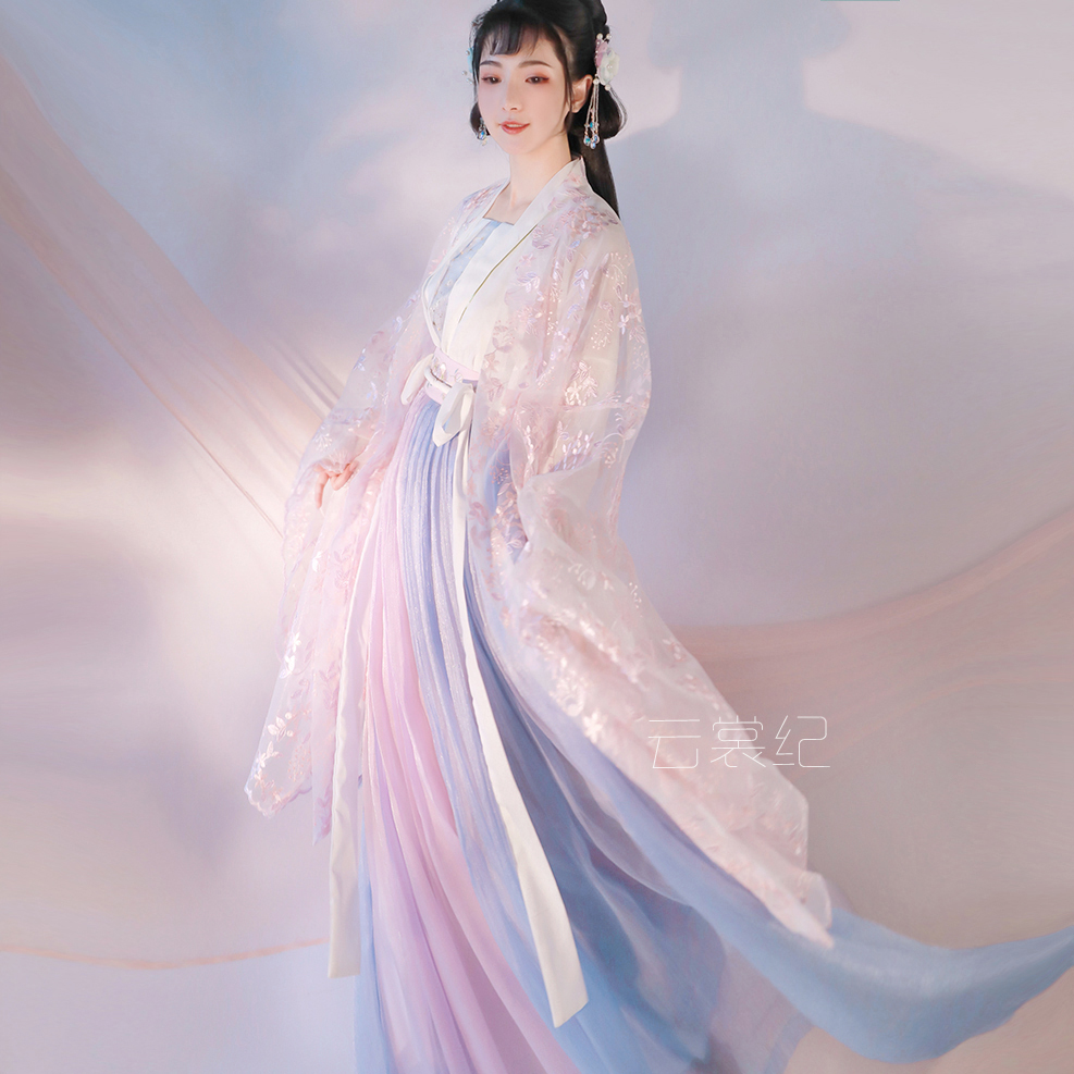 Dong Yuetang original design (spring cherry blossom)Hanfu summer women's Chinese style waist-length chest shirt skirt large sleeve shirt super fairy