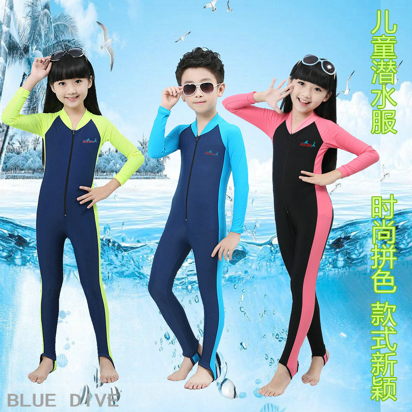 Children's sunscreen long-sleeved one-piece swimsuit, girls, boys, big children, jellyfish suit, quick-drying snorkeling suit, diving suit