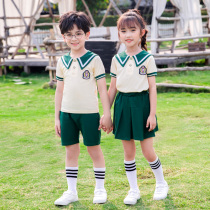 Primary school students summer cotton short-sleeved class uniform kindergarten garden uniform summer childrens school uniform suit college graduation costume