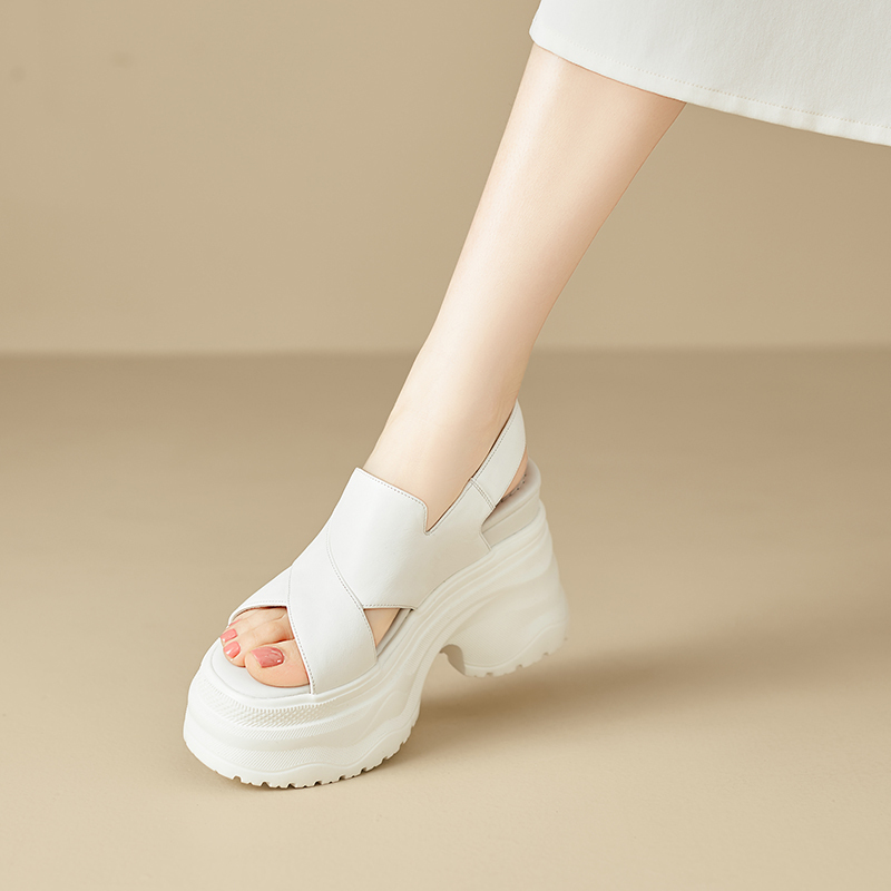 【First Layer Cowhide】12Cm Thick-Soled Casual Height-Increasing Sandals for Women, Summer Genuine Leather High-Heeled Platform Wedge Roman Shoes