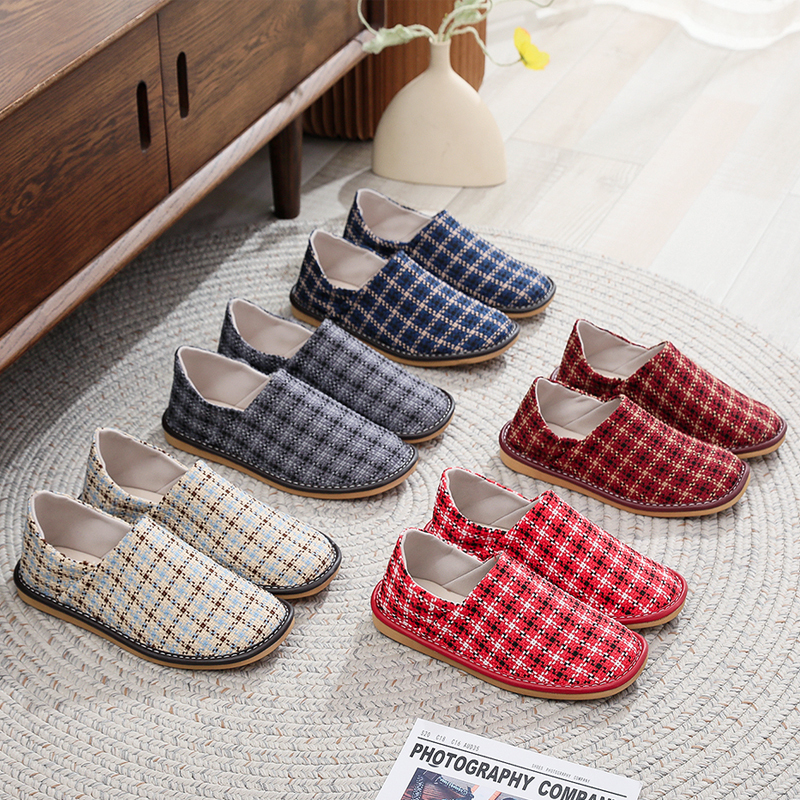 Spring and Autumn Dual-Wear Fabric-Covered Cotton Slippers for Men and Women, Suitable for Home Use in the Bedroom, Non-Slip, Soft-Soled, Silent Floor Cotton Shoes