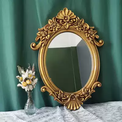 European bathroom mirror wall hanging dressing room washing mirror sink retro decoration ancient cosmetic mirror art hanging mirror