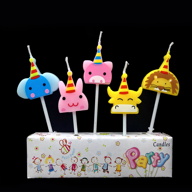 Cattle Team Fund (Cattle, Rabbit, Pig, Elephant And Lion) 5 In Totalbirthday candle Cartoon Small animals tiger giraffe Hippo zebra  Cake children 12 Zodiac dog cat