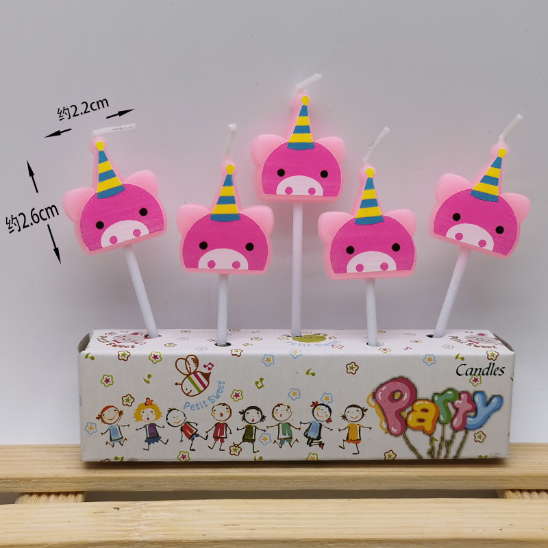 Five Pack Of Pink & Hooded Pigletsbirthday candle Cartoon Small animals tiger giraffe Hippo zebra  Cake children 12 Zodiac dog cat