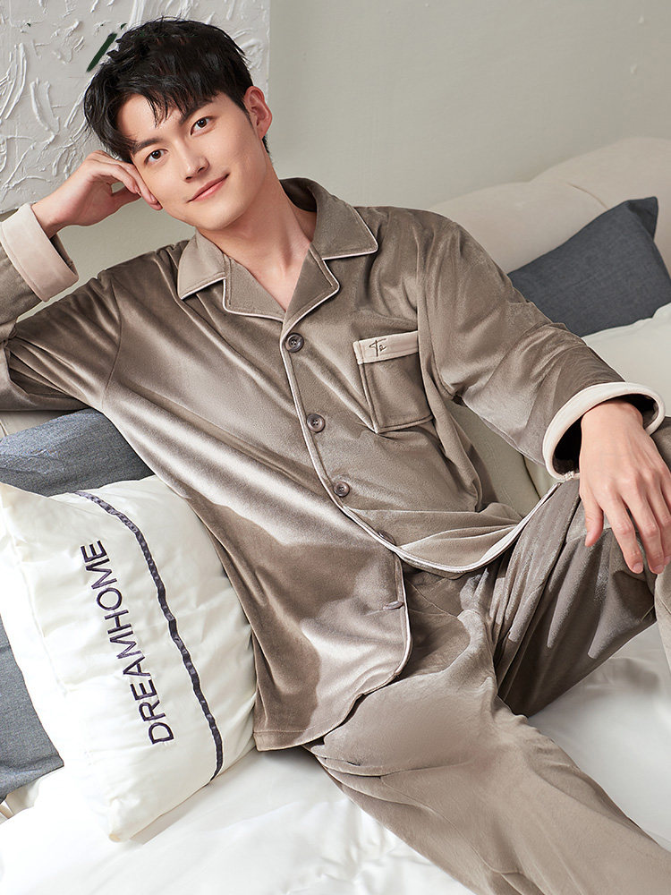 Pajamas men's autumn and winter models thickened long-sleeved warm coral velvet island velvet youth home service spring and autumn large size suit