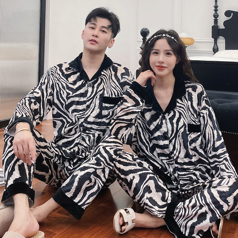Golden Velvet Couple Pajamas Autumn Winter New Zebra Spring and Autumn Long Sleeve Men and Women Can Wear Home Clothes