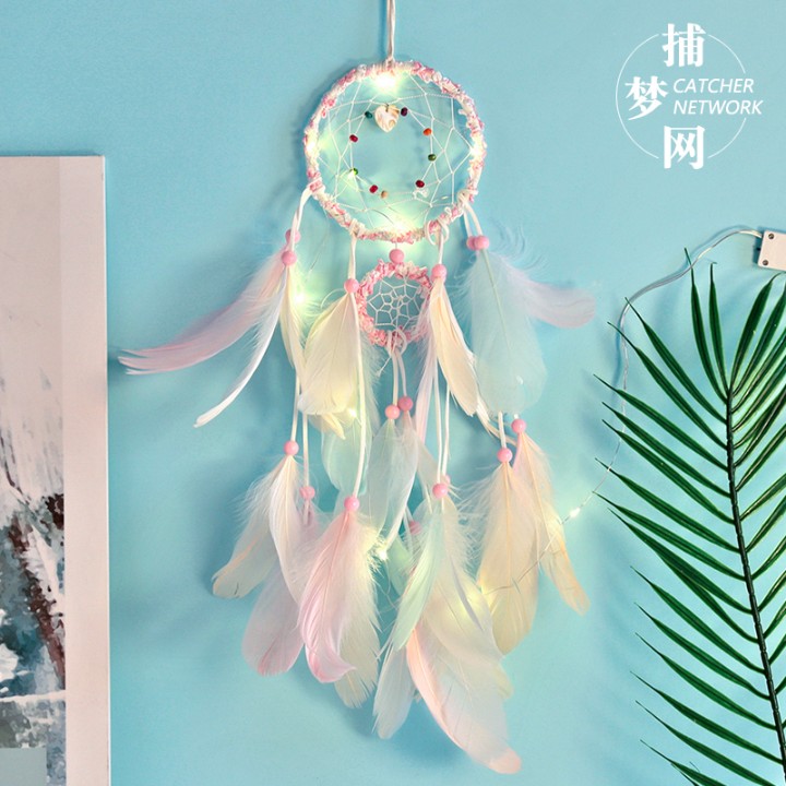 Indian dream catcher feather wind chime pendant creative girl heart bedroom space decoration diy lamp pendant