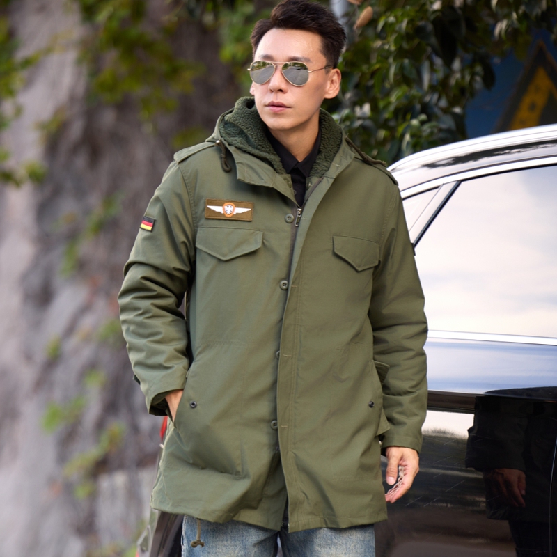 German Camel Wool Trench Coat with Detachable Liner, Autumn and Winter Mid-Length Fleece Thickened Hooded Military Coat, Tactical Trench Coat for Men