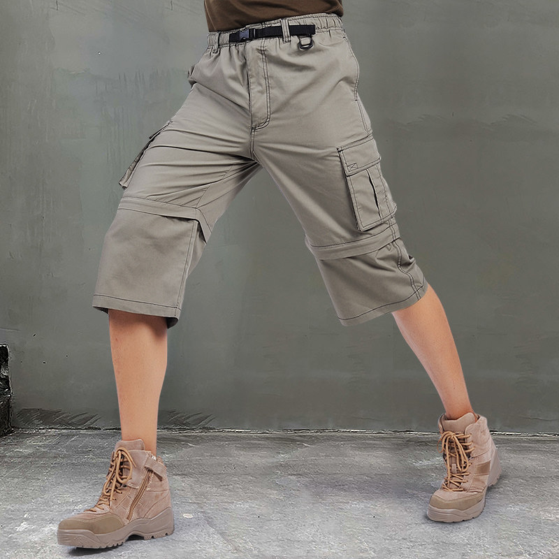 Summer Speed Dry Slim Fit Pants Male Casual Loose Seven-minute Pants Breathable Multi-Pocket Sports Shorts Detachable Workwear Pants