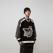 S45 (original 1807)velvet stitching hockey suit mens casual loose street embroidery logo long sleeve jacket