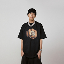 S45 (original 1807)spring and summer new ring printing short-sleeved t-shirt American street loose half-sleeve base men