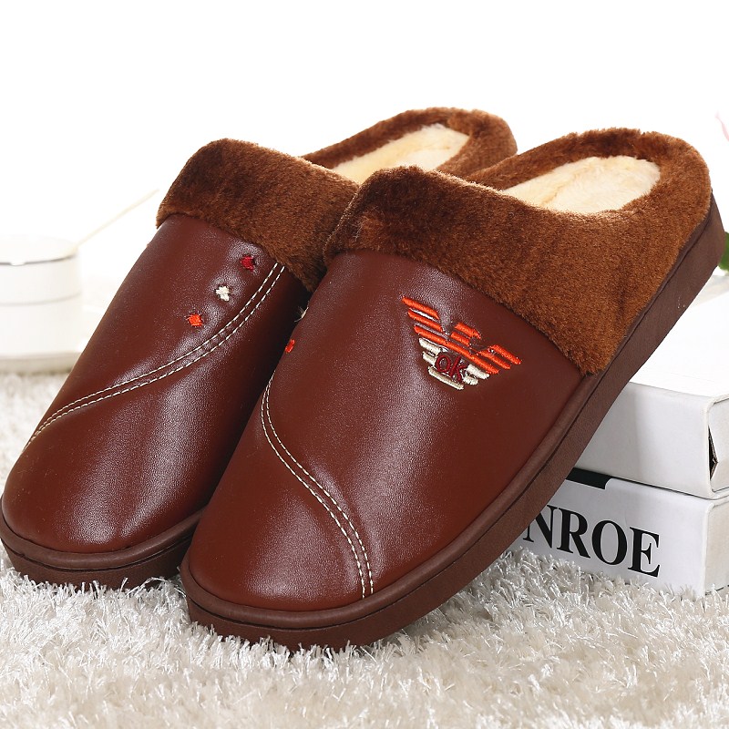 Winter men's cotton slippers thick bottom waterproof large size wool slippers thickened at home non-slip room plush slippers male