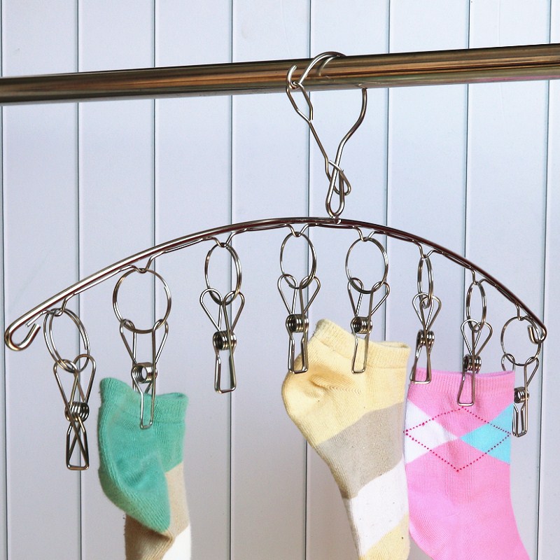 Hanging sock hanger multi clip sock clip stainless steel drying sock rack underwear baby drying rack windproof buckle hook hanger