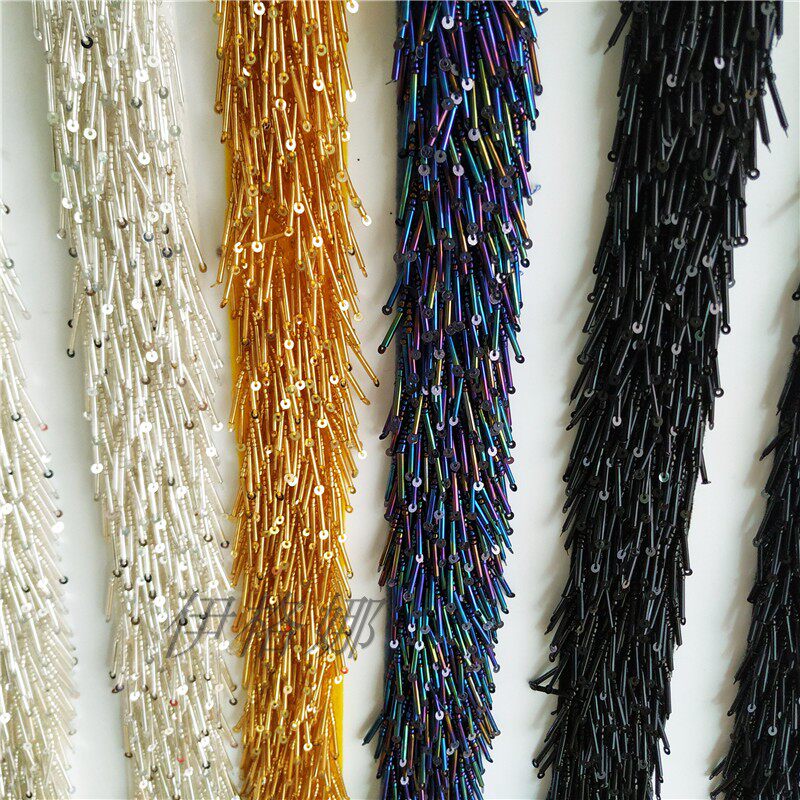 Heavy work trituality Three-six rows of hair caterpillars Manual Hanging Bead Flow Sushoe Flower Beads Lace Manufacturers Direct Selling Silver Color