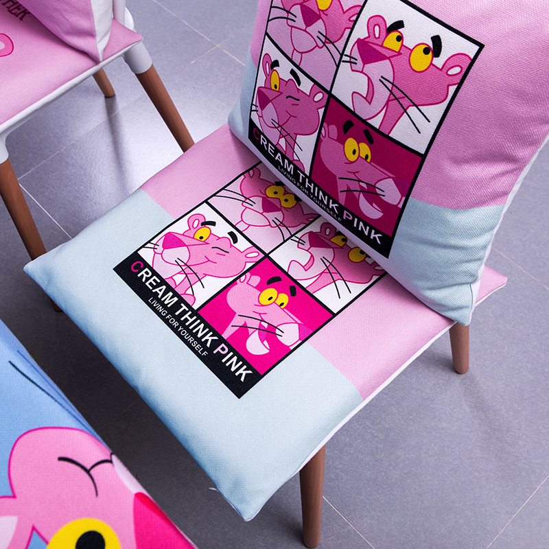 Pink Leopard Cartoon Cushion Ins Nordic Anti-Slip Chair Cushion Memory Cotton Linen Seat Dining Hall Thickened Student Chair Mat
