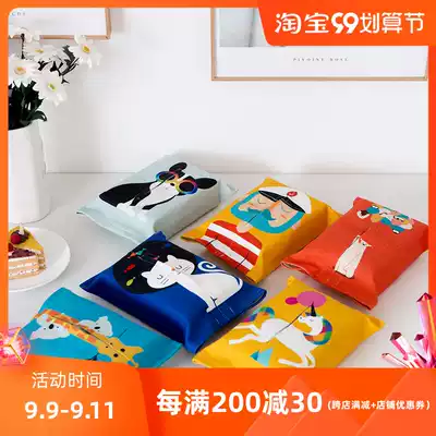 Cartoon beard captain car tissue box ins cartoon animal fabric extraction type sanitary carton car strap tissue cover