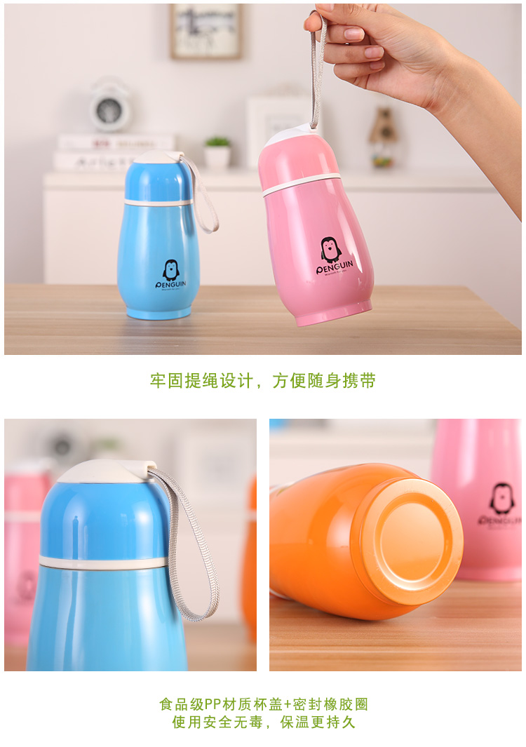 Phim hoạt hình chim cánh cụt mug đôi thép không gỉ chống bỏng cách nhiệt cup trẻ em cup drop sinh viên uống cup