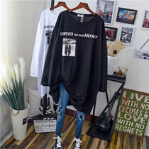 European new autumn and winter fashion with base shirt plus size womens clothing 200kg fat MM loose hidden meat thin T-shirt