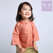 Child clothes original 2021 spring summer autumn retro girls ultra-fine linen pure Cotton Republic of China T-shirt student outfit Zhou Yun with the same paragraph