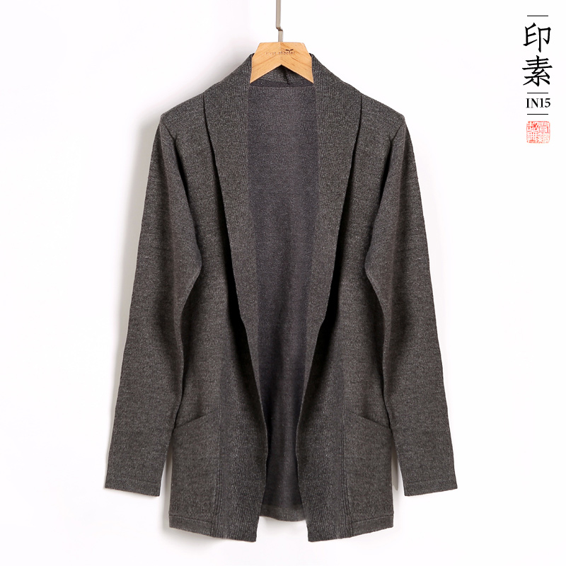 Áo len nam phong cách Trung Quốc áo len nam mỏng phần Áo len mỏng nam mùa xuân và mùa thu Áo khoác mỏng kiểu Trung Quốc - Cardigan áo len nam
